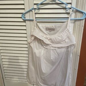 LOFT White Ruffle-Trim Spaghetti Strap Camisole